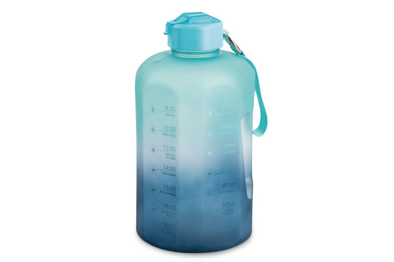 Motivational Water Bottle, 3.7 L, Jumbo-Size, Ombre Blue, with Leakproof Lid A5I7