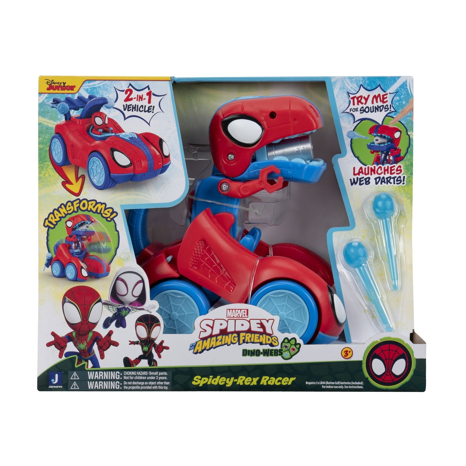 Spidey & His Amazing Friends Spidey-Rex Racer Vehicle, 2-in-1, Darts Included, Ages 3+ U0U4 - product image 3