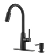 Nori Single Handle Pulldown Kitchen Faucet with Soap Dispenser, Matte Black U2E2 - product image 1