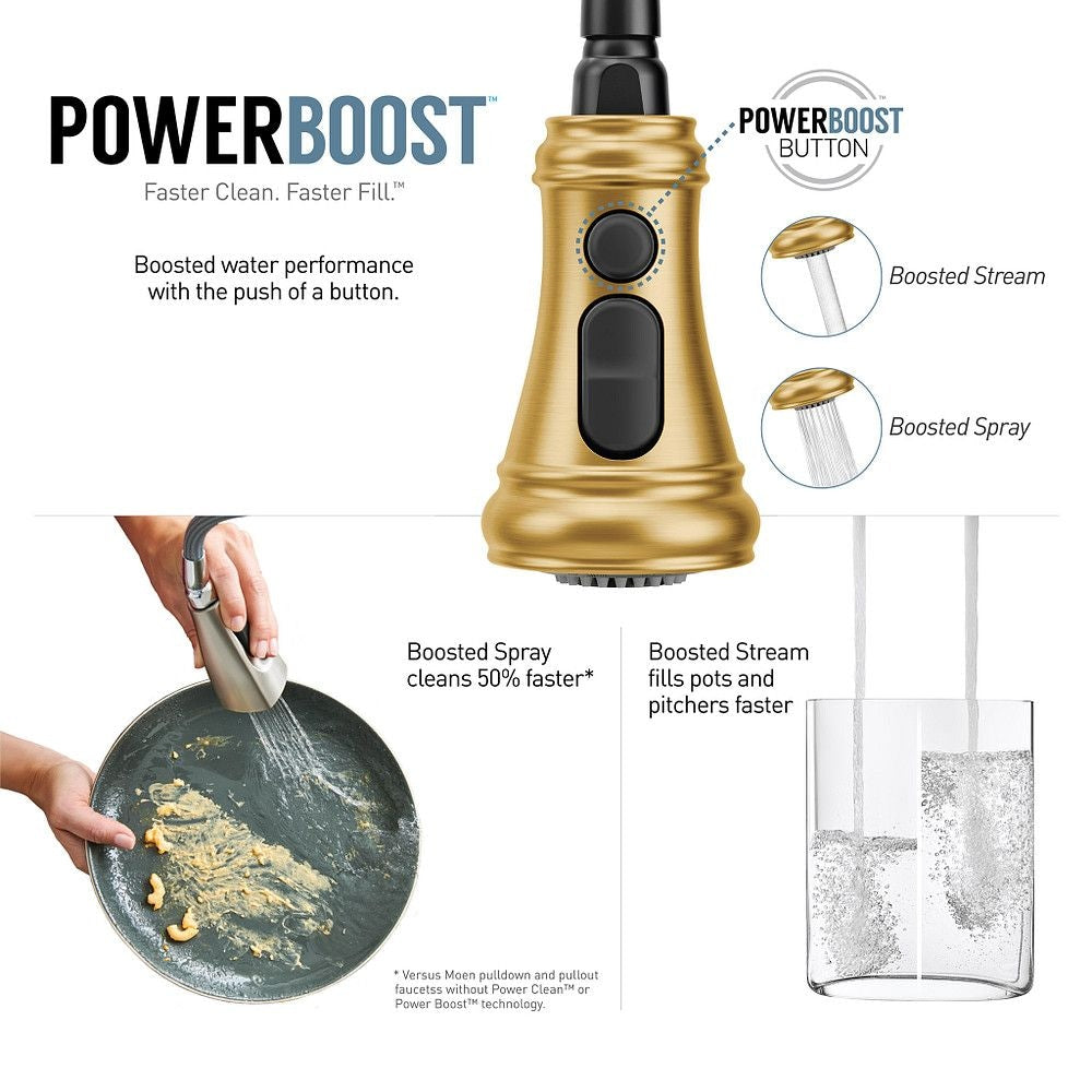 Weymouth Single Handle High Arc Pull Down Sprayer Kitchen Faucet with Power Boost, Brushed Gold H1V6 - product image 4