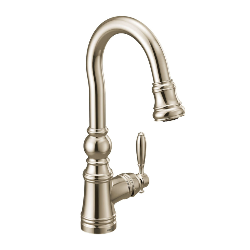 Weymouth Single Handle High Arc Pull Down Sprayer Kitchen Faucet with Power Clean, Polished Nickel H0F1