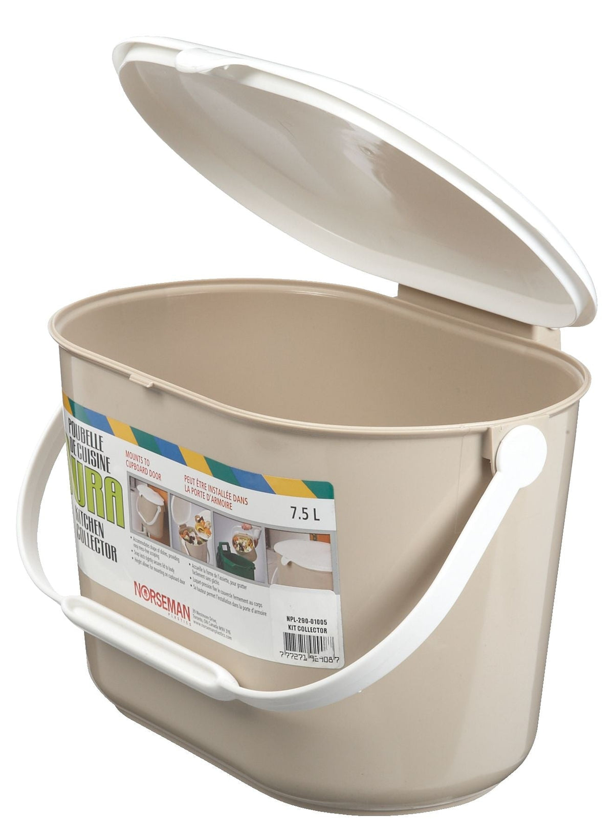 Plastic Compost Bin with Handle, White/Beige, 7-L V0R3 - product image 3
