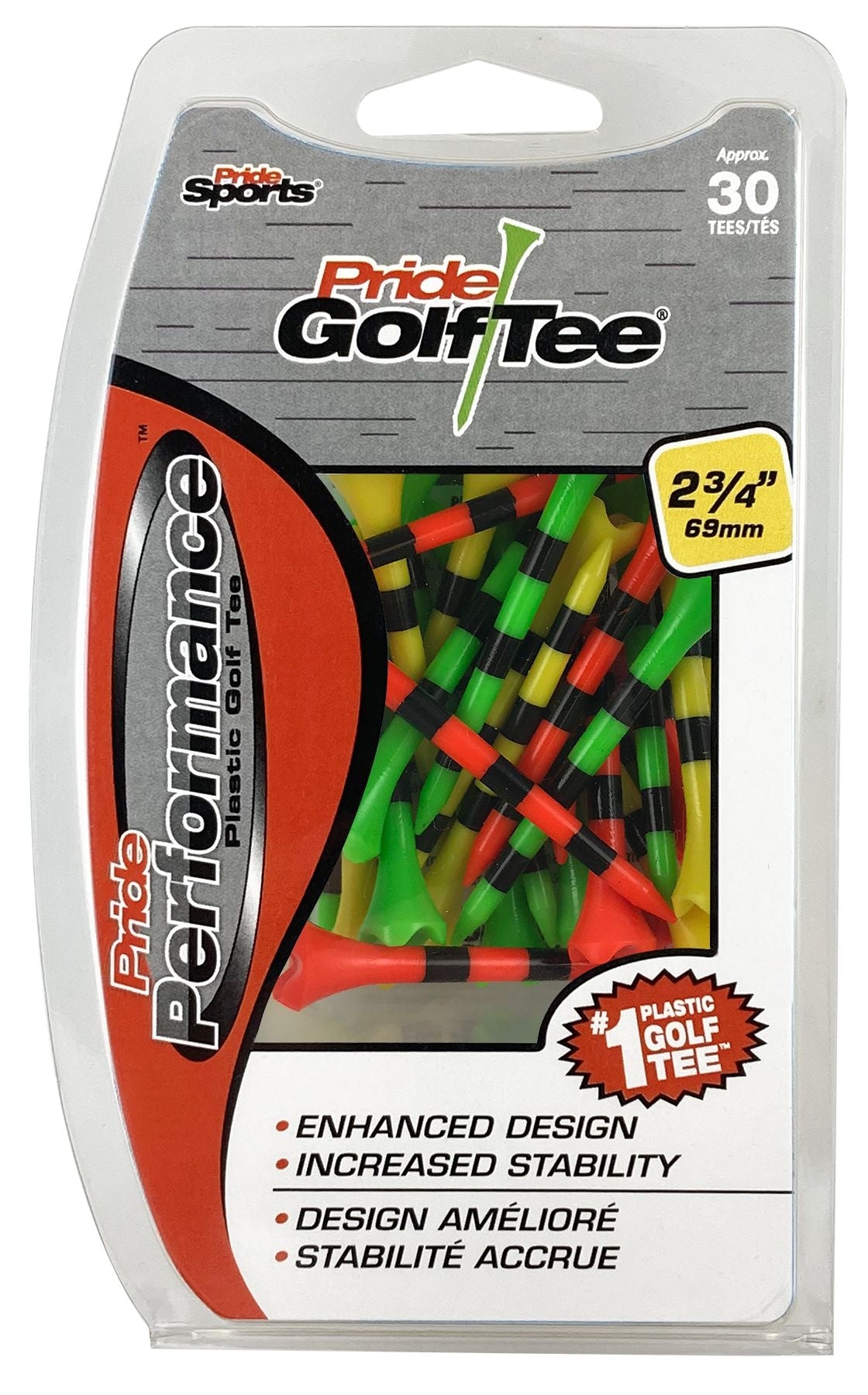 Performance Plastic Golf Tee, 2-3/4-in, 30-pk, Fruit Mix/Stripes Assorted Colours K3Q6 - product image 1