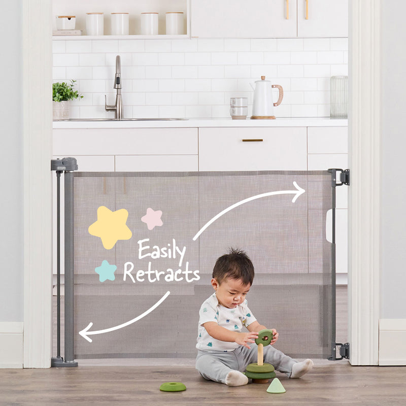 Retractable Baby Safety Gate, 50-in, Grey F2C1