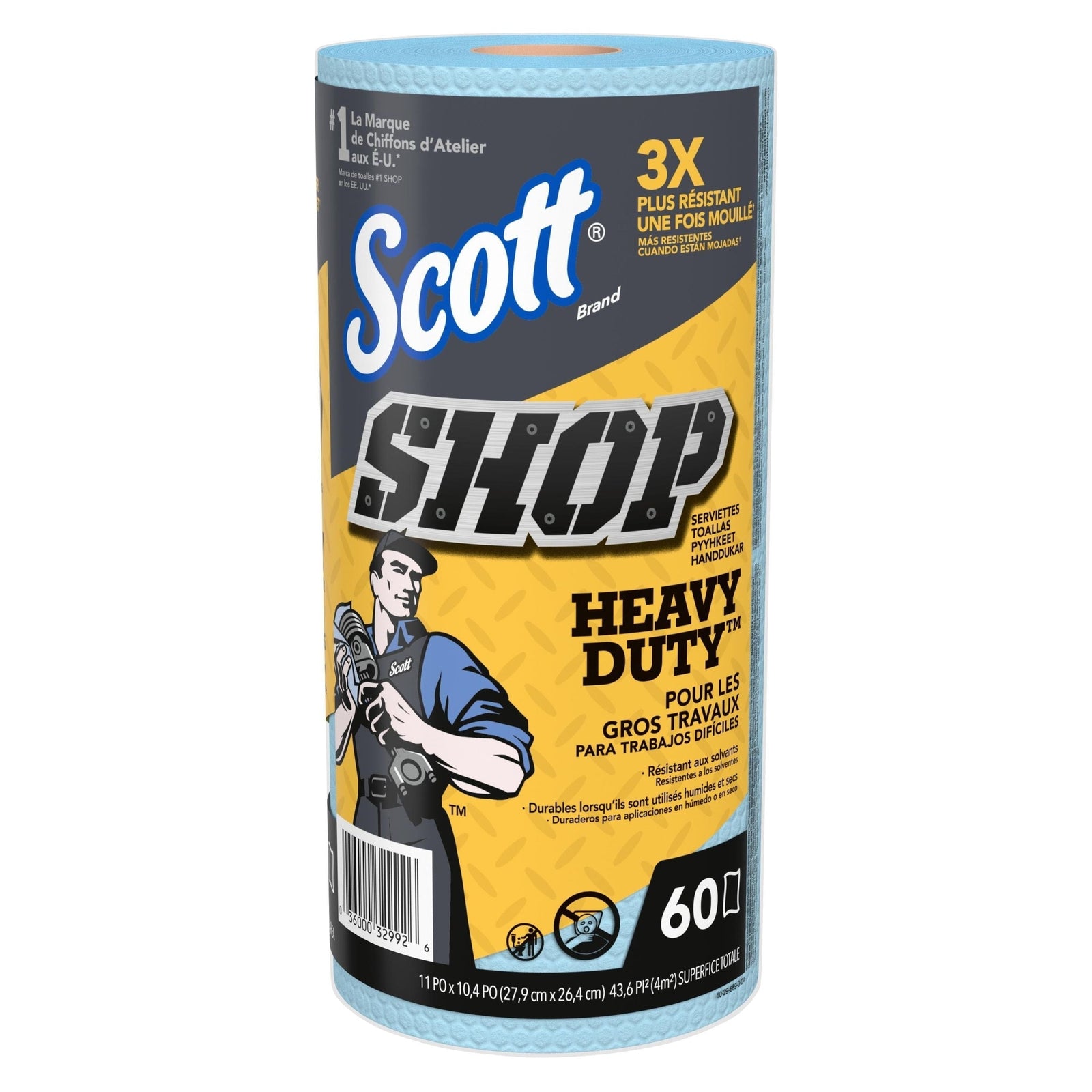 Heavy-Duty Shop Paper Towels, 11 x 10.4-in, Blue, 60-pk H2T6 - product image 1