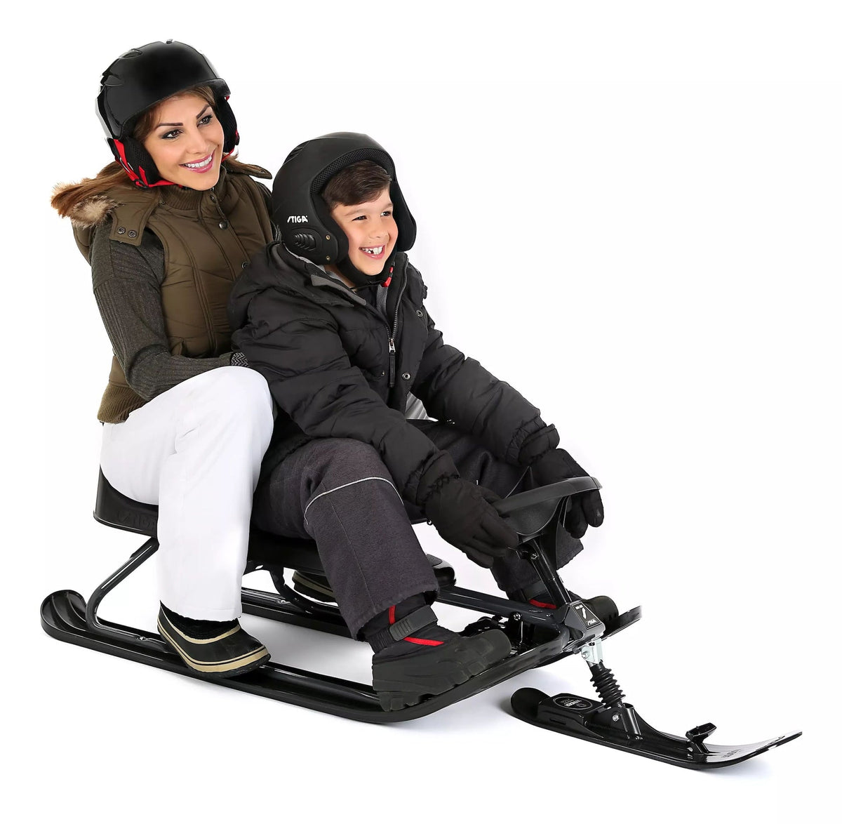 GT King Size Kids' 2-Person Winter Snow Racer Sled with Steering Wheel & Brakes, Grey C1L8 - product image 5