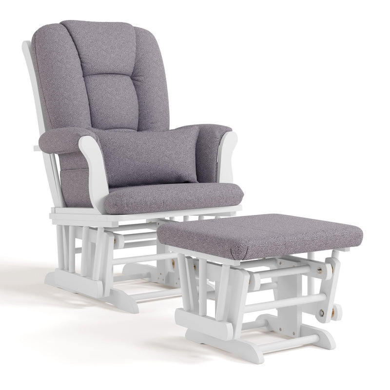 Tuscany Glider & Ottoman Set with Matching Lumbar Cushion, White with Grey Swirl V5J3