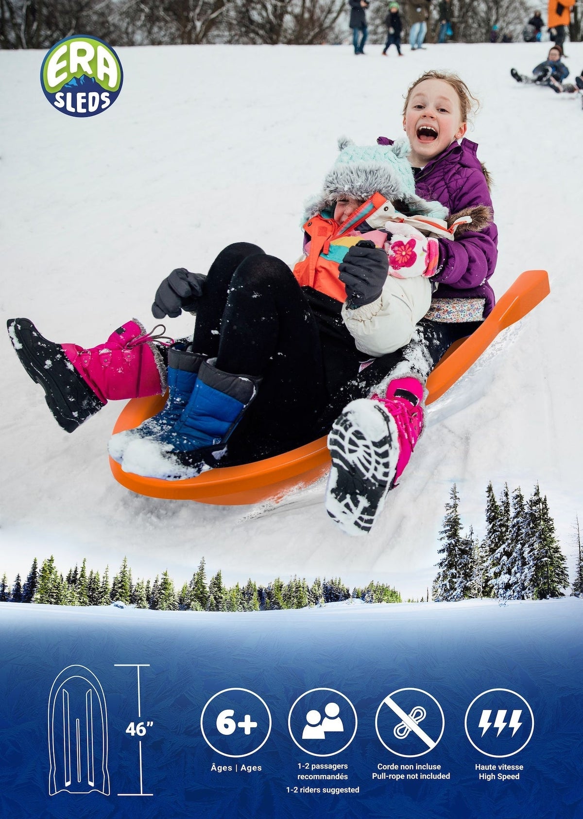 Kids' 2-Person Lightweight Plastic Winter Snow Sled Toboggan A9U5 - product image 3
