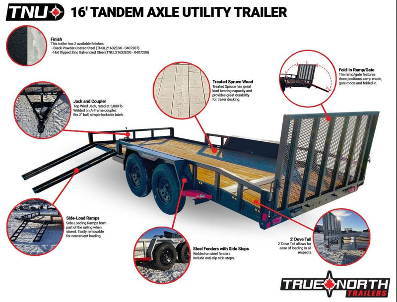 83-in x 16-ft Tandem Axle Utility Trailer, Black E8Y0