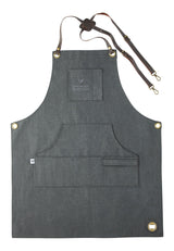 Adjustable Canvas & Leather BBQ Grilling Apron with Pockets, Grey G4V1 - product image 1
