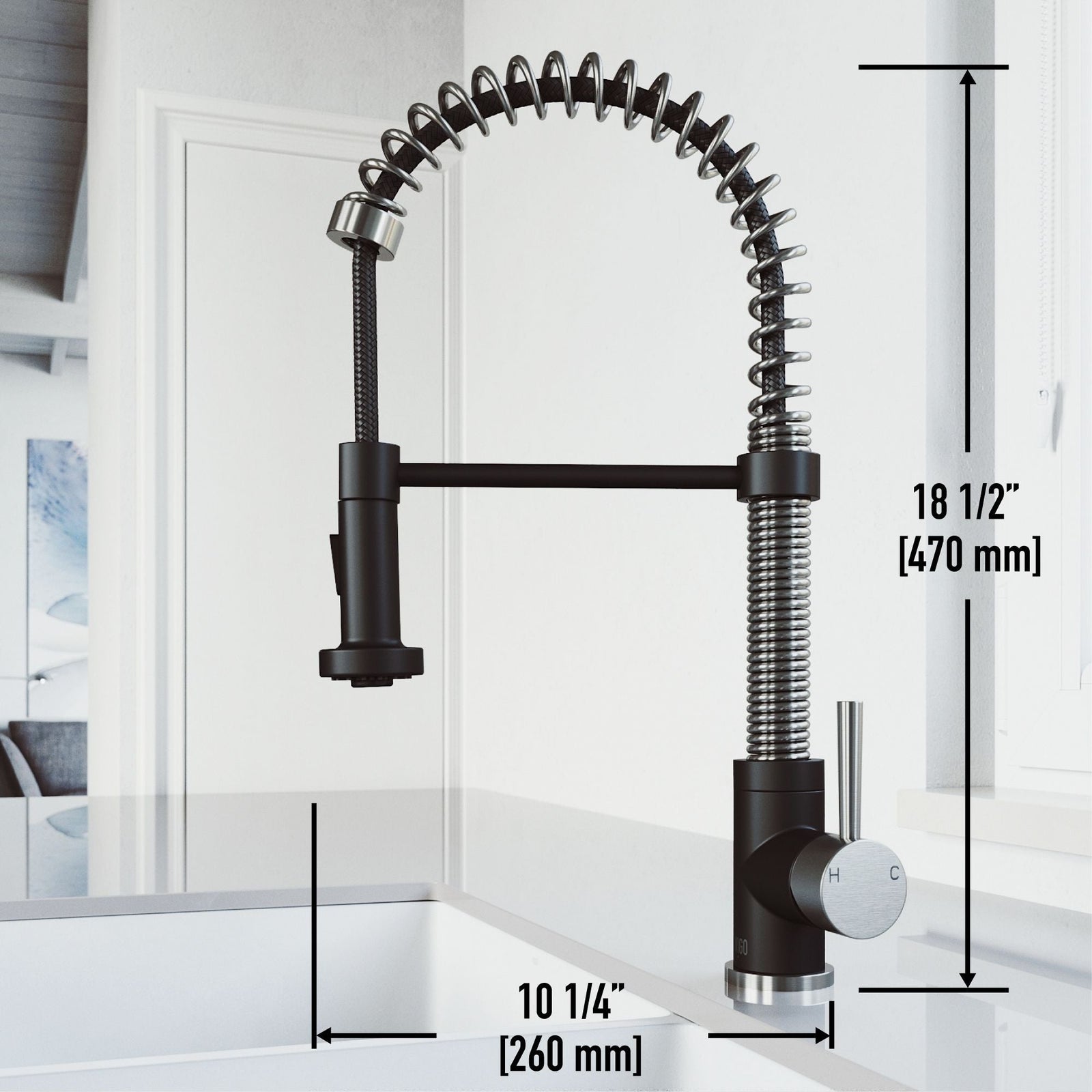Edison Single Handle Pull Down Kitchen Faucet, Stainless Steel/Matte Black W6A2 - product image 8