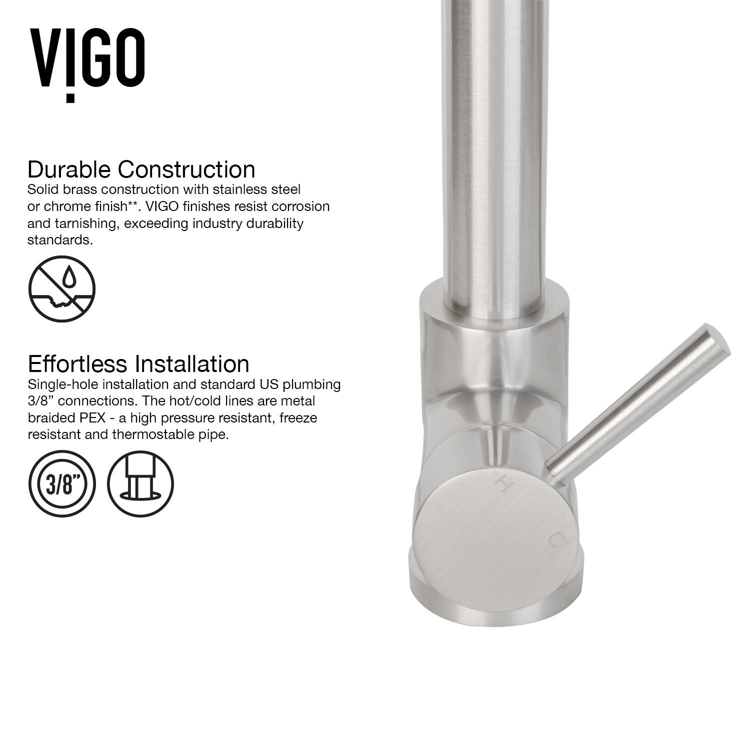 Zurich Single Handle Pull Down Spray Kitchen Faucet, Stainless Steel E6H6 - product image 6