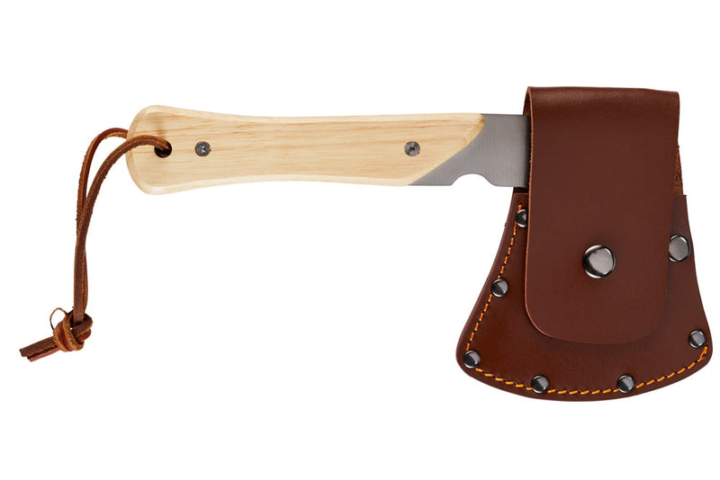 Mini Pack Axe, Steel Single-Bit Hatchet Axe with Wooden Handle, Leather Sheath & Strap N7T6