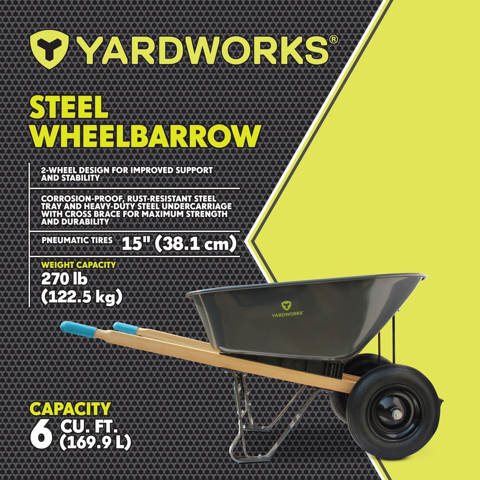 Steel Tray 2-Wheel Garden Wheelbarrow, 6-cu-ft X9R5 - product image 7