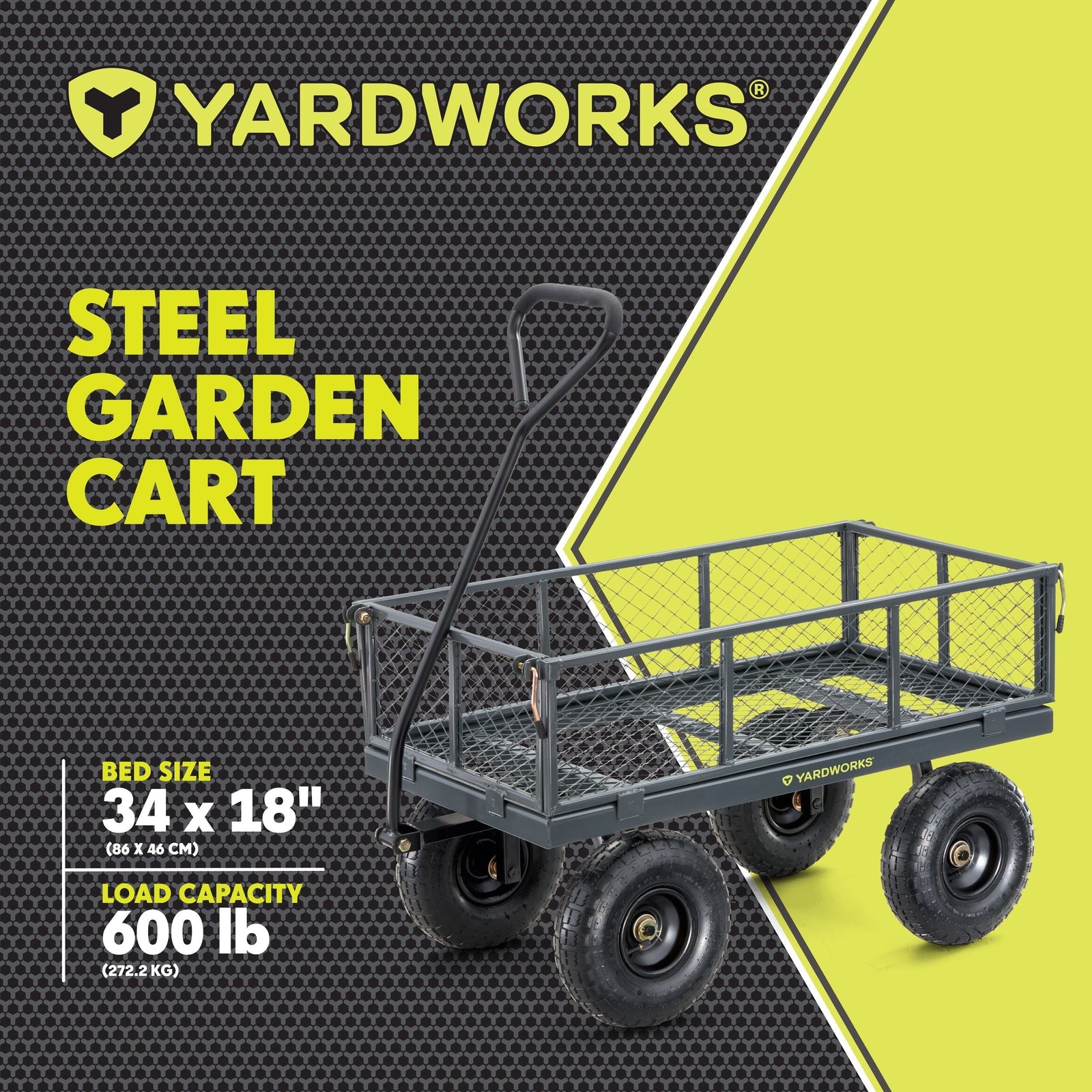Steel Tray 4-Wheel Removable-Sides Mesh Yard/Garden Cart 600 lb N8V0 - product image 2