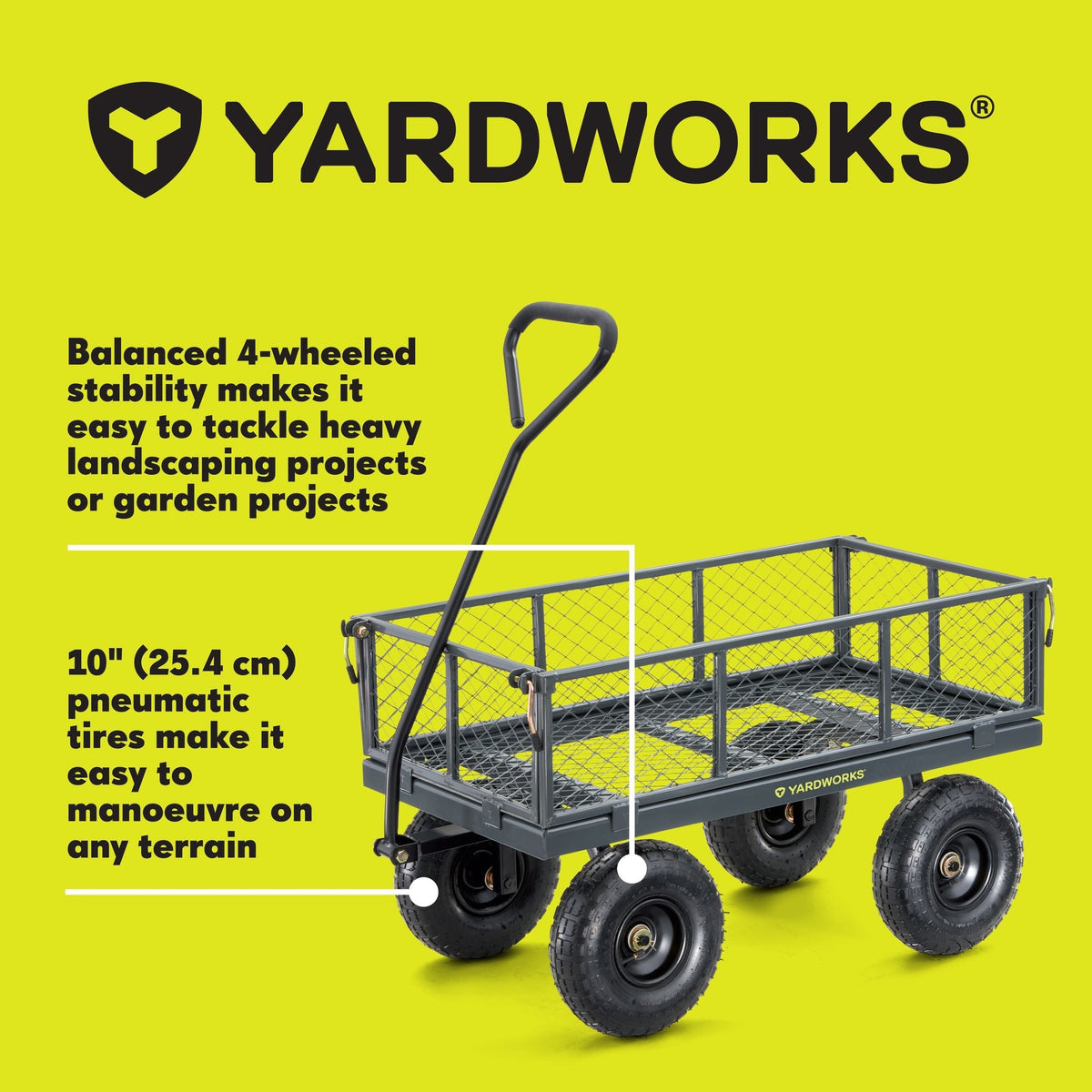 Steel Tray 4-Wheel Removable-Sides Mesh Yard/Garden Cart 600 lb N8V0 - product image 3
