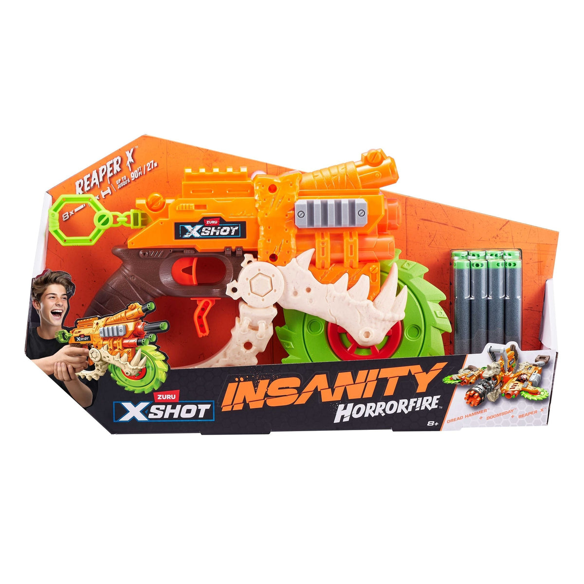 X-Shot Insanity HorrorFire Reaper X Dart Blaster with Saw Blade, Includes 8-Darts, Ages 8+ Z6C5 - product image 1