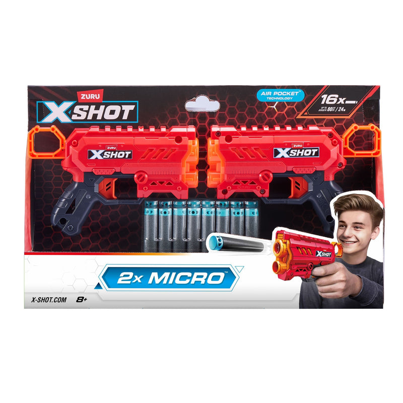 X-Shot Micro Foam Dart Blaster, Includes 16 Darts, 2-pk, Ages 8+ F4L4