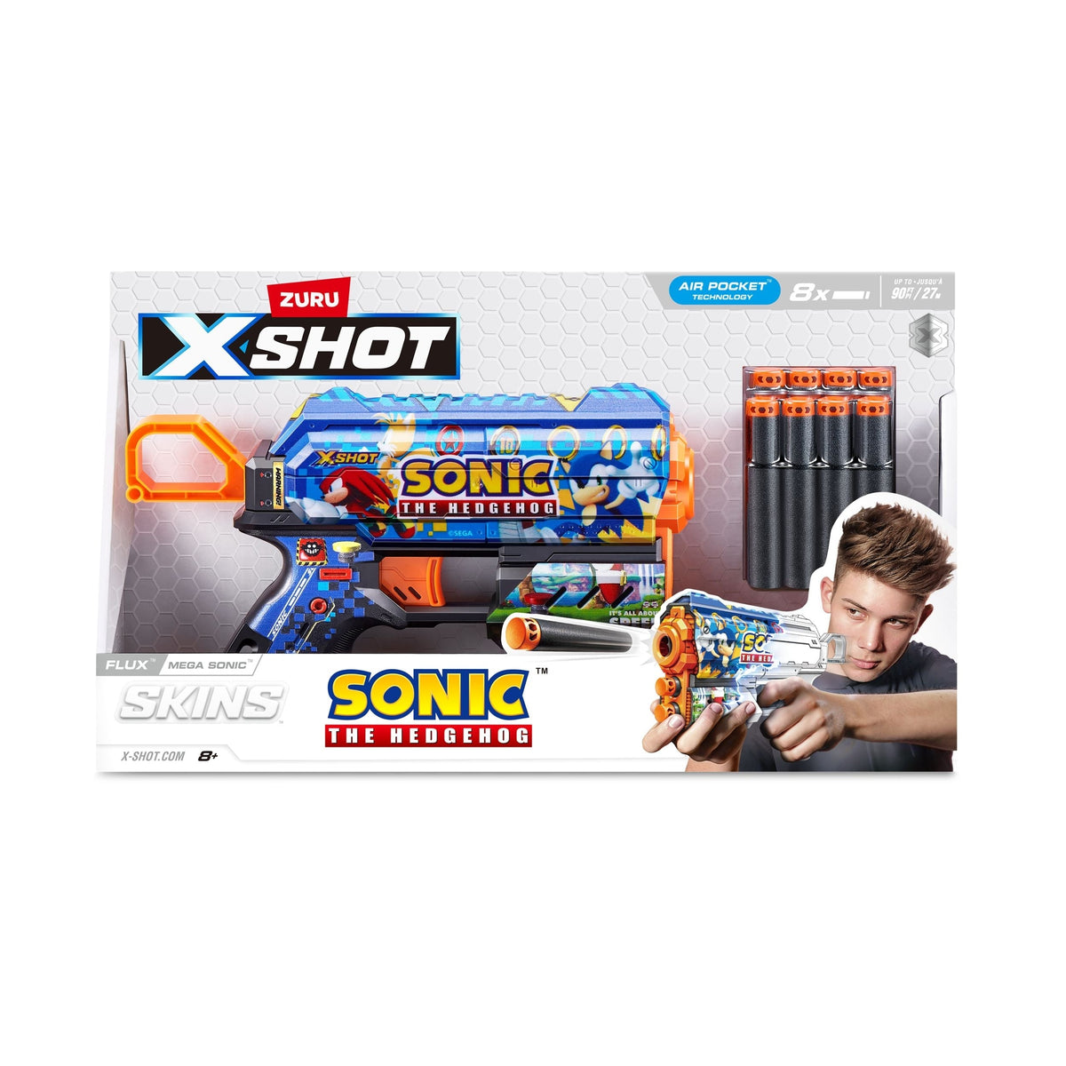 X-Shot Skins Sonic the Hedgehog Flux Blaster, Includes 8 Darts, Ages 8+ D1K6 - product image 1